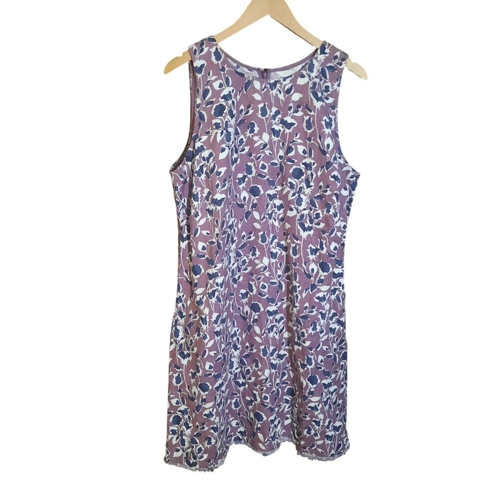 Garnet Hill Womens Harborside 100% Linen Fringe Hem A-Line Dress Size 18 NWT